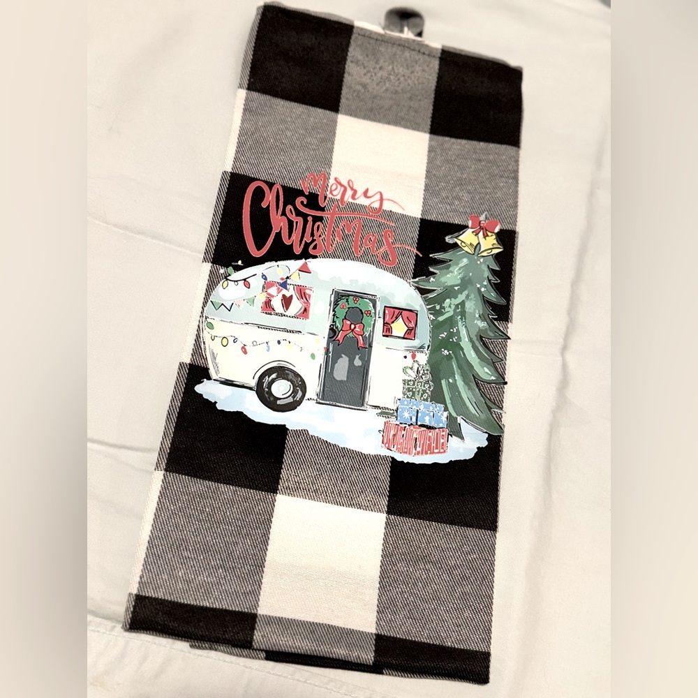 Christmas/Holiday Farmhouse Buffalo Plaid Camper/Camping Tea/Dish Towel
